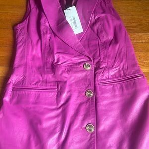 100% real leather Karen millen hot pink dress NWT women size 6 but fits small